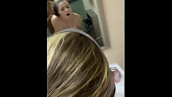 Brunette Beauty Reaches Orgasm In Public Restroom